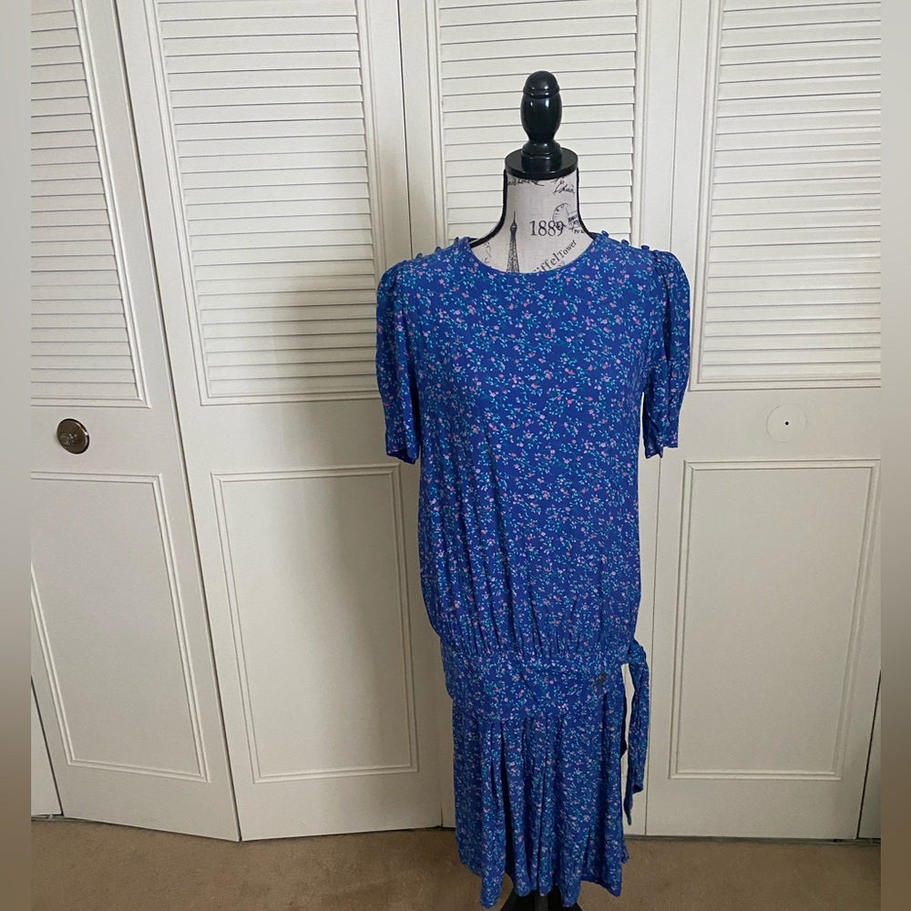 Motherhood maternity vintage 1980s blue floral midi dress